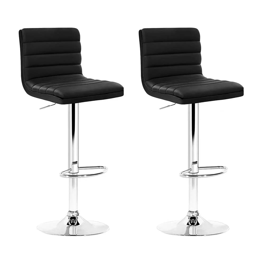 Artiss 2x Bar Stools Padded Leather Gas Lift Black - Mekamart Australia