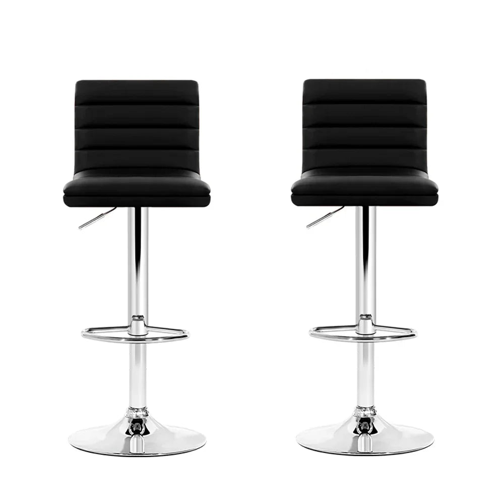 Artiss 2x Bar Stools Padded Leather Gas Lift Black - Mekamart Australia