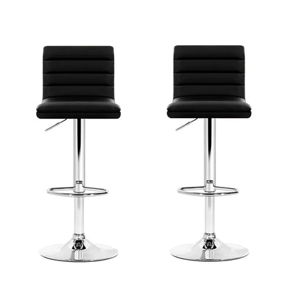 Artiss 2x Bar Stools Padded Leather Gas Lift Black - Mekamart Australia
