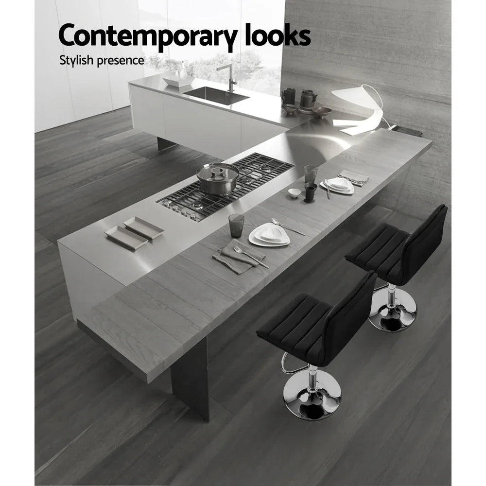 Artiss 2x Bar Stools Padded Leather Gas Lift Black - Mekamart Australia