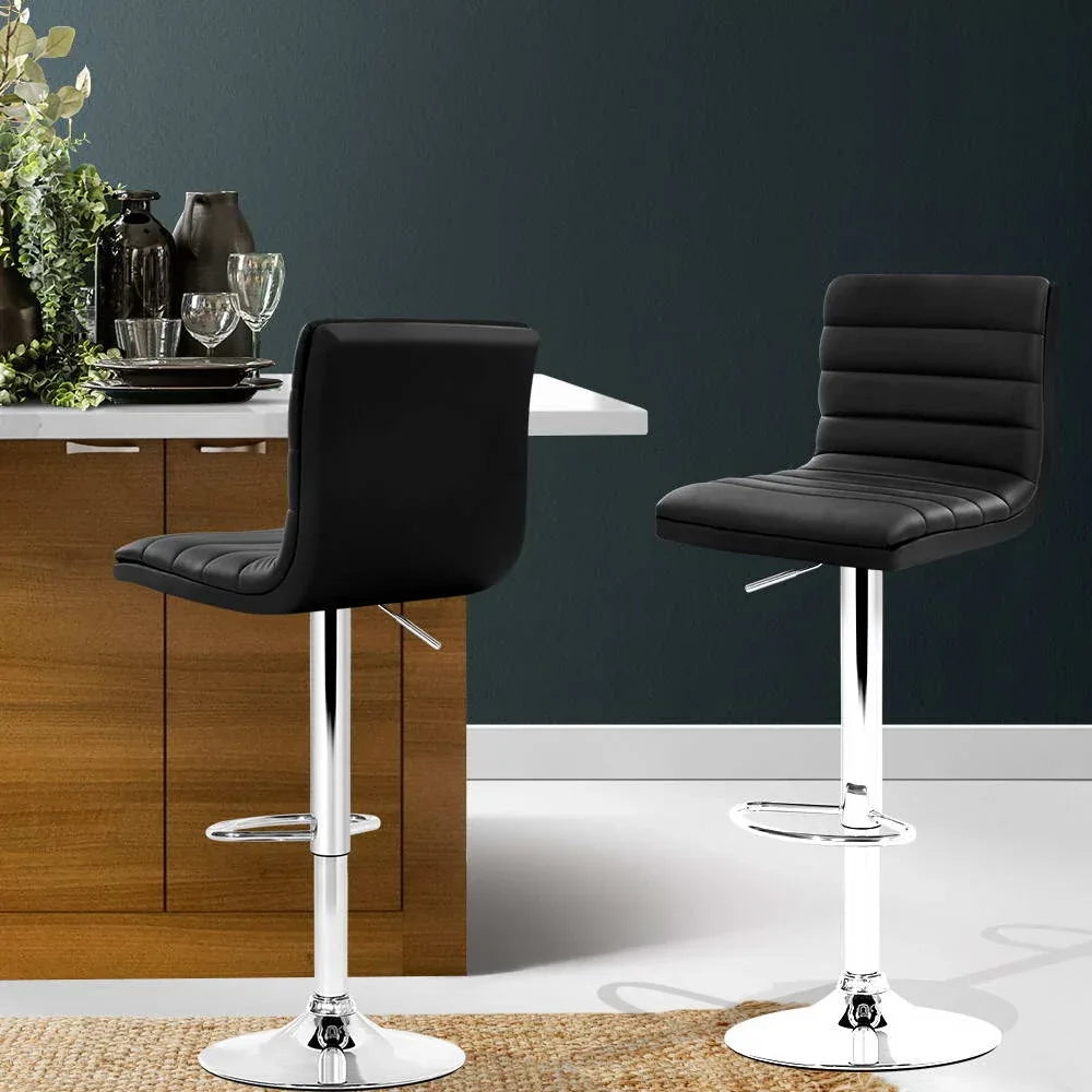 Artiss 2x Bar Stools Padded Leather Gas Lift Black - Mekamart Australia