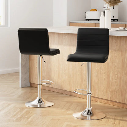 Artiss 2x Bar Stools Padded Leather Gas Lift Black - Mekamart Australia