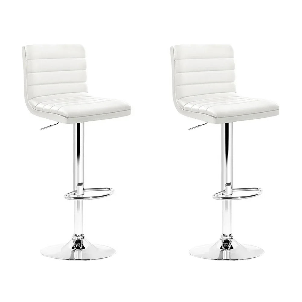 Artiss 2x Bar Stools Padded Leather Gas Lift White - Mekamart Australia