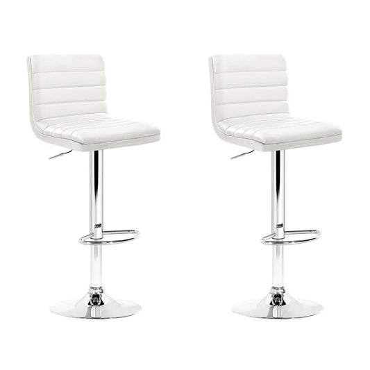 Artiss 2x Bar Stools Padded Leather Gas Lift White - Mekamart Australia
