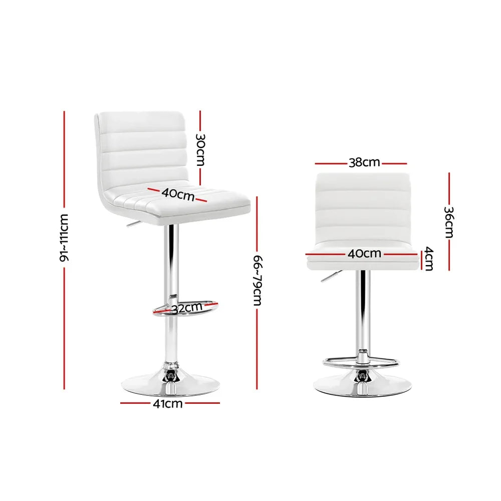 Artiss 2x Bar Stools Padded Leather Gas Lift White - Mekamart Australia