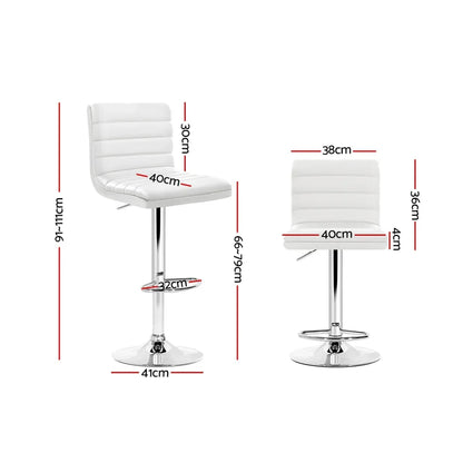 Artiss 2x Bar Stools Padded Leather Gas Lift White - Mekamart Australia