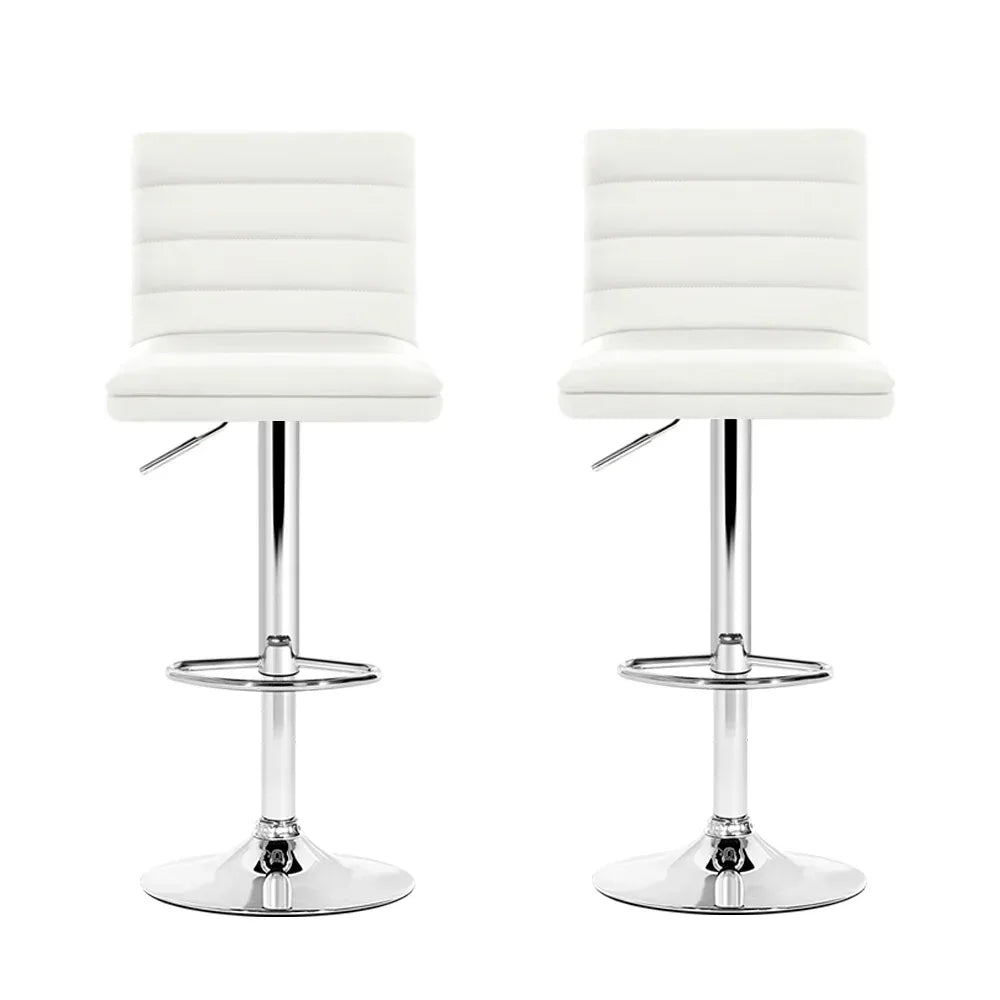 Artiss 2x Bar Stools Padded Leather Gas Lift White - Mekamart Australia