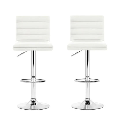 Artiss 2x Bar Stools Padded Leather Gas Lift White - Mekamart Australia