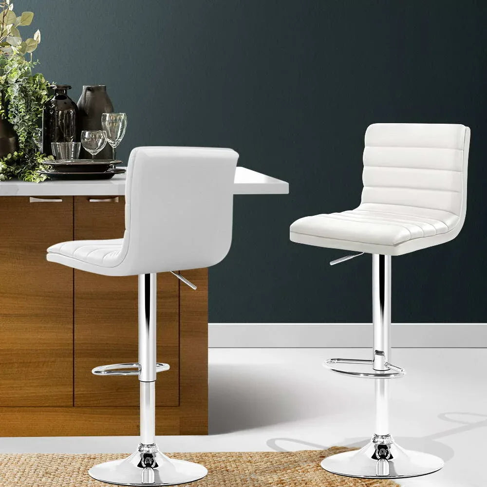 Artiss 2x Bar Stools Padded Leather Gas Lift White - Mekamart Australia