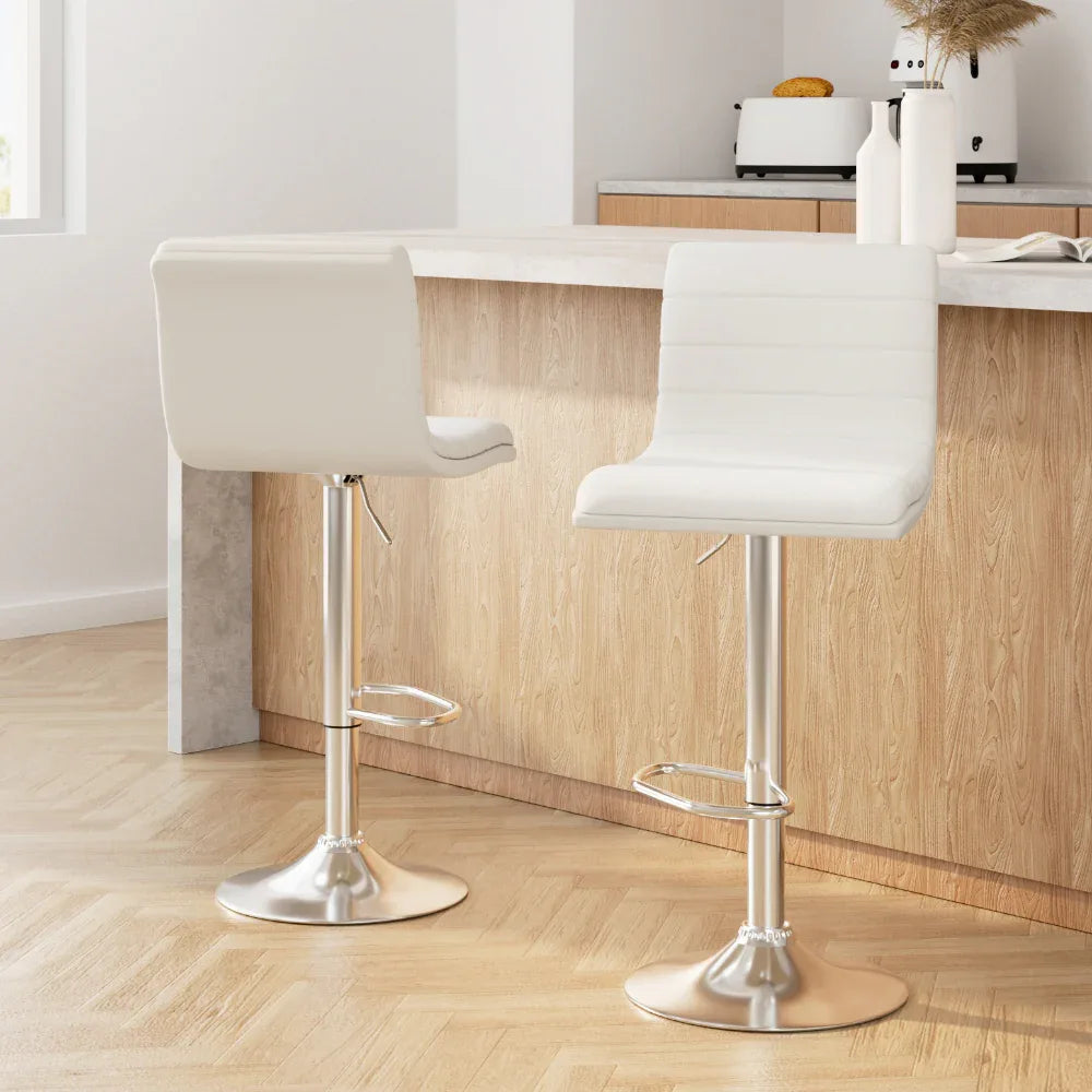 Artiss 2x Bar Stools Padded Leather Gas Lift White - Mekamart Australia