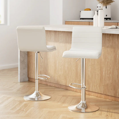 Artiss 2x Bar Stools Padded Leather Gas Lift White - Mekamart Australia