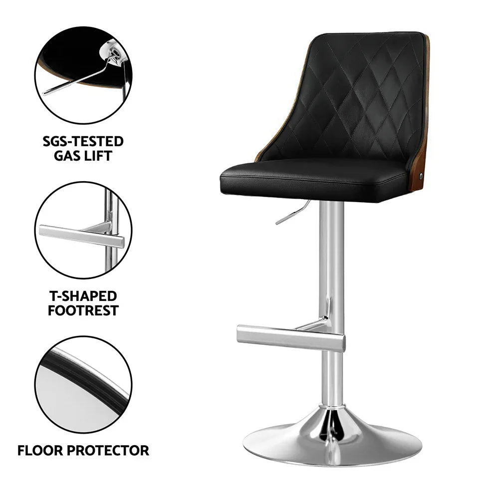 Artiss 2X Bar Stool Wood Swivel Adjustable Kitchen Counter Stool Leather Black - Mekamart Australia