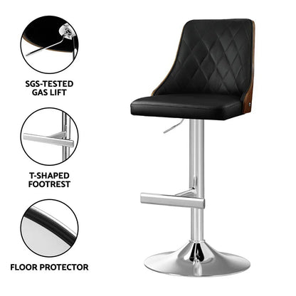 Artiss 2X Bar Stool Wood Swivel Adjustable Kitchen Counter Stool Leather Black - Mekamart Australia