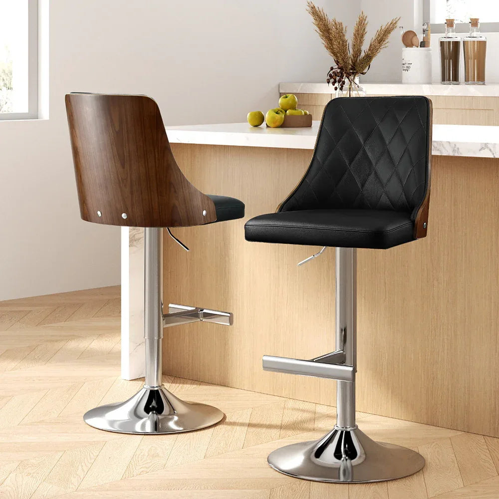 Artiss 2X Bar Stool Wood Swivel Adjustable Kitchen Counter Stool Leather Black - Mekamart Australia