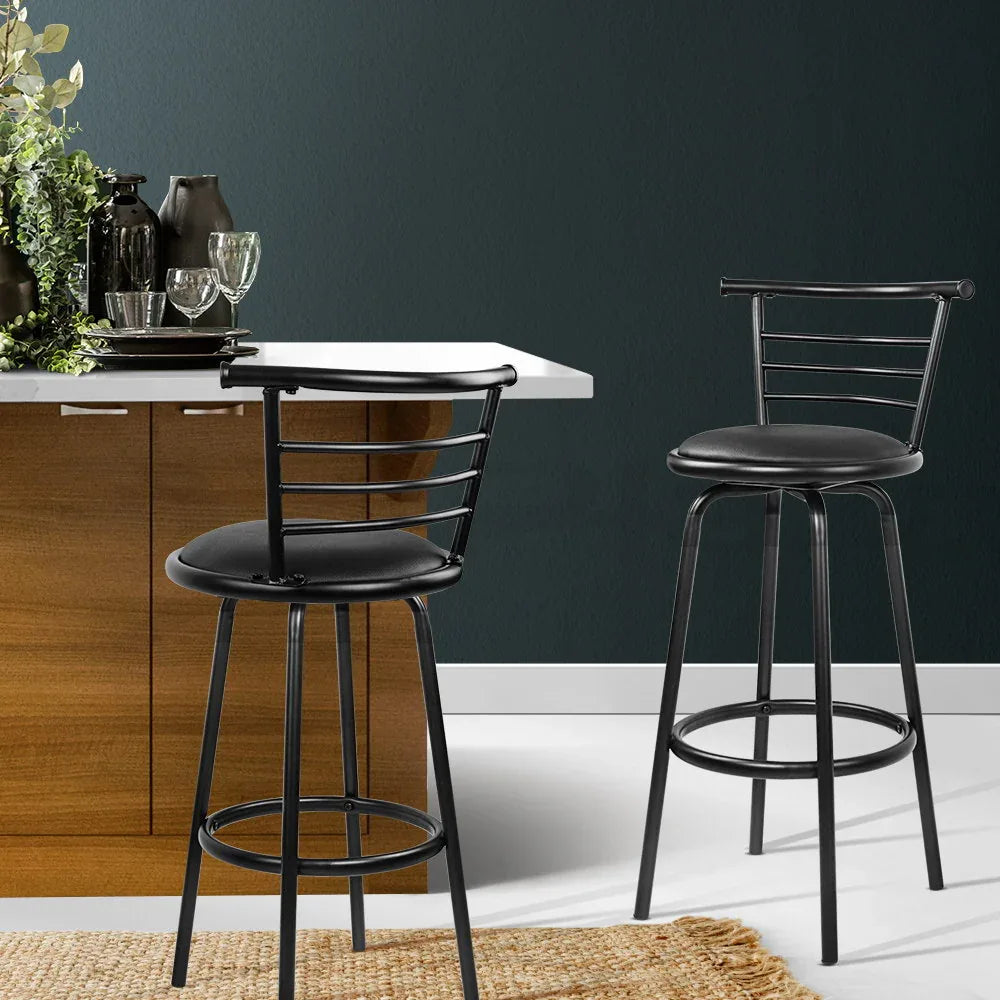Artiss 2x Bar Stools Swivel Leather Padded Metal - Mekamart Australia
