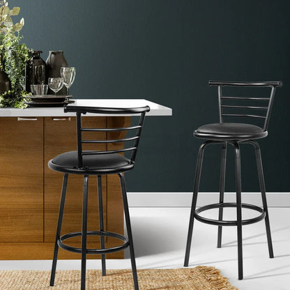 Artiss 2x Bar Stools Swivel Leather Padded Metal - Mekamart Australia