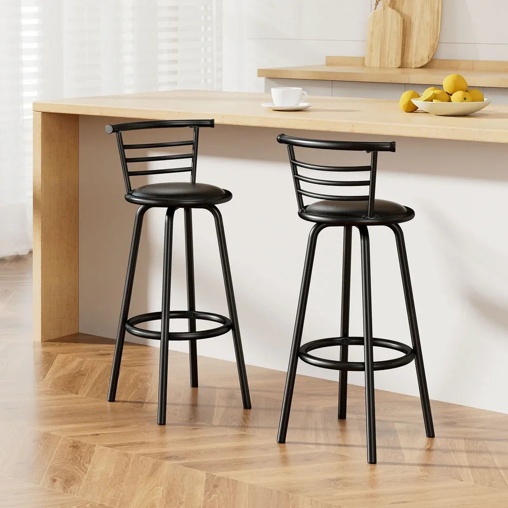 Artiss 2x Bar Stools Swivel Leather Padded Metal - Mekamart Australia