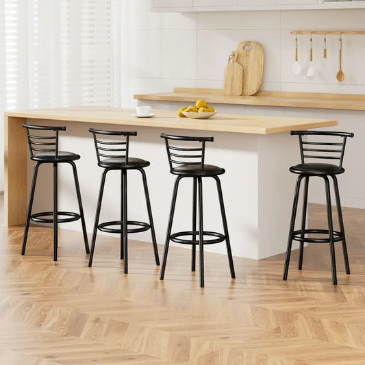 Artiss 4x Bar Stools Swivel Leather Padded Metal - Mekamart Australia