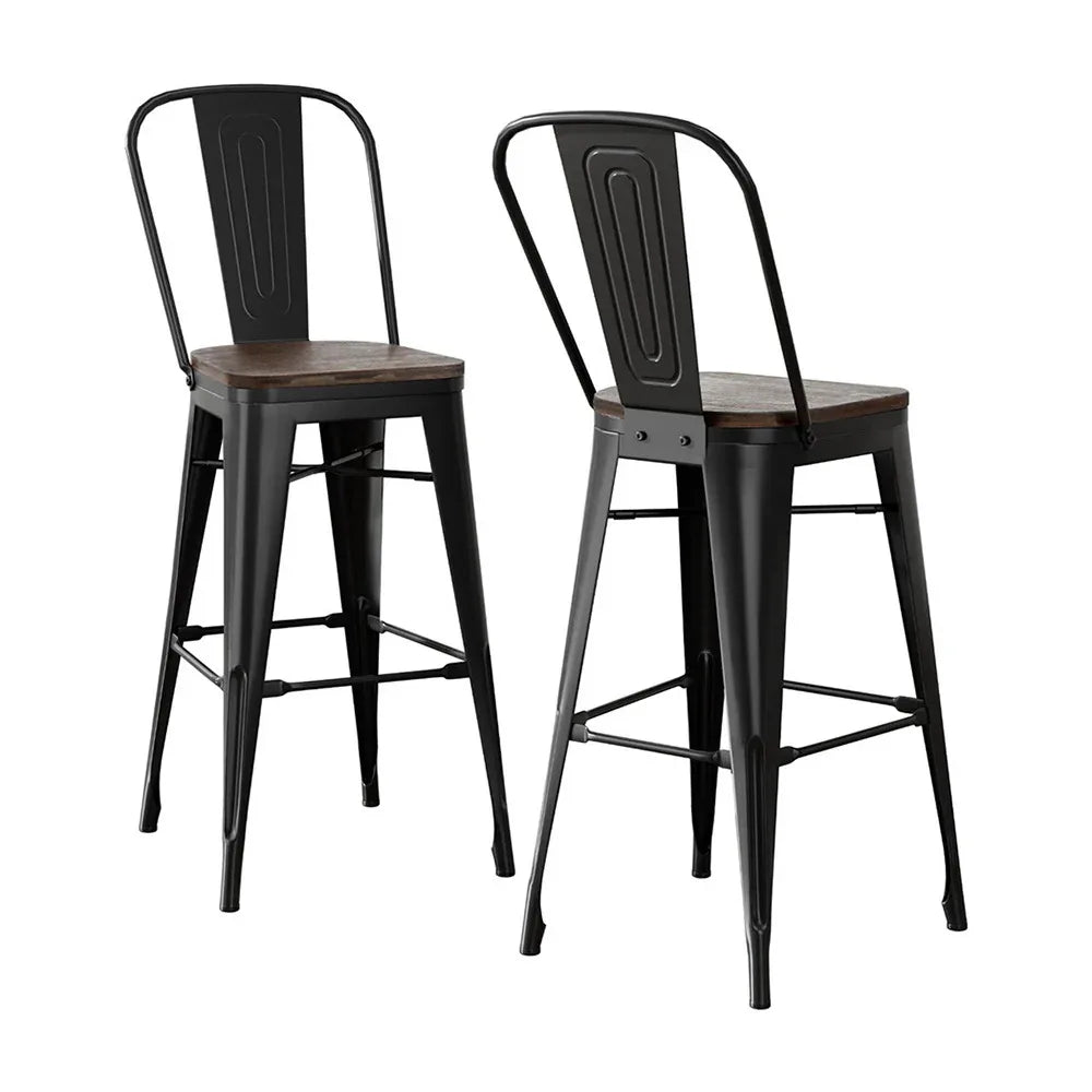 2x Artiss Metal Bar Stools Wooden Seat Retro Counter Stool - Mekamart Australia