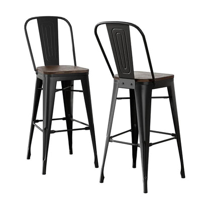 2x Artiss Metal Bar Stools Wooden Seat Retro Counter Stool - Mekamart Australia