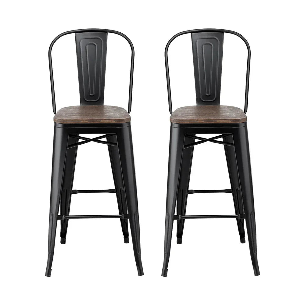 2x Artiss Metal Bar Stools Wooden Seat Retro Counter Stool - Mekamart Australia