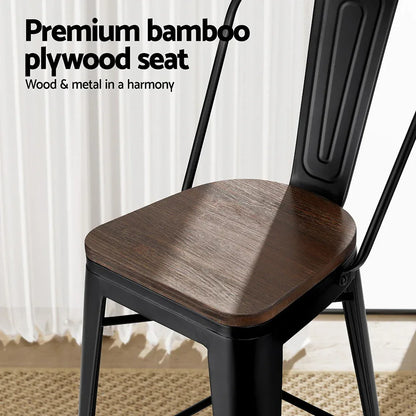 2x Artiss Metal Bar Stools Wooden Seat Retro Counter Stool - Mekamart Australia