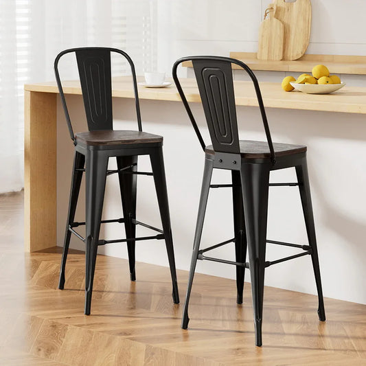 2x Artiss Metal Bar Stools Wooden Seat Retro Counter Stool - Mekamart Australia