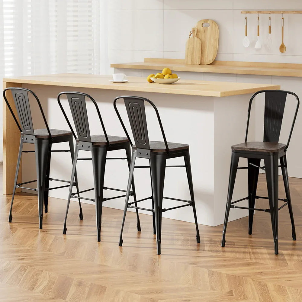 4x Artiss Metal Bar Stools Wooden Seat Retro Counter Stool - Mekamart Australia