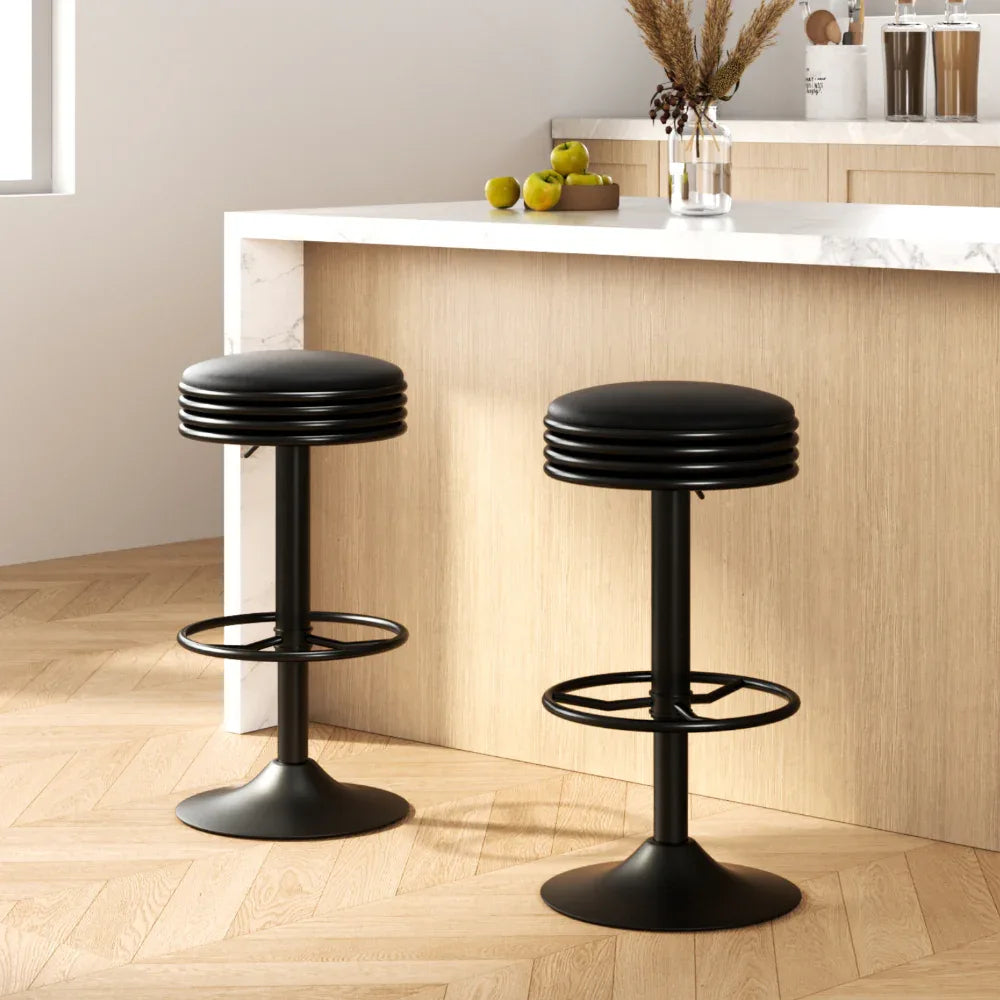 Artiss 2x Bar Stools Leather Padded Gas Lift Black - Mekamart Australia