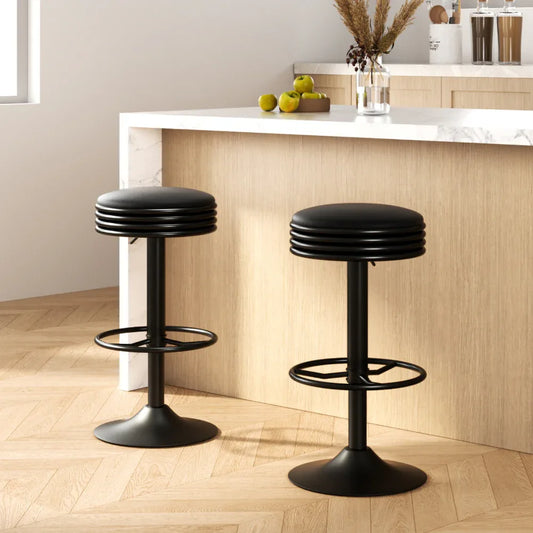 Artiss 2x Bar Stools Leather Padded Gas Lift Black - Mekamart Australia