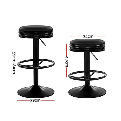 Artiss 2x Bar Stools Leather Padded Gas Lift Black - Mekamart Australia