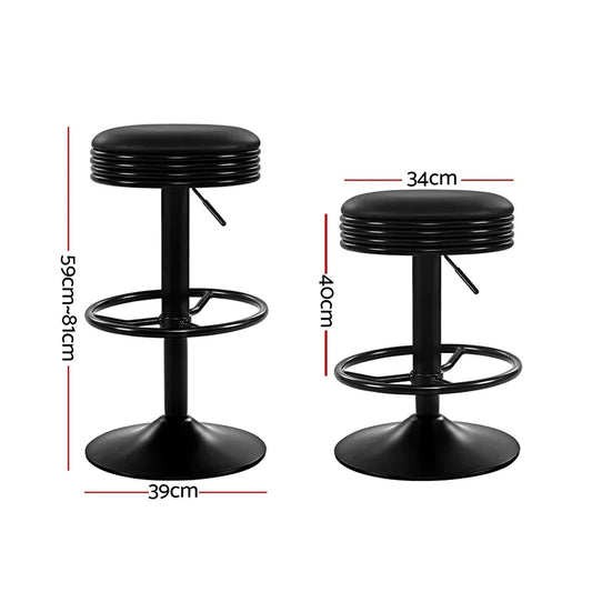 Artiss 2x Bar Stools Leather Padded Gas Lift Black - Mekamart Australia