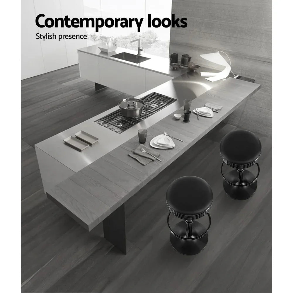 Artiss 2x Bar Stools Leather Padded Gas Lift Black - Mekamart Australia