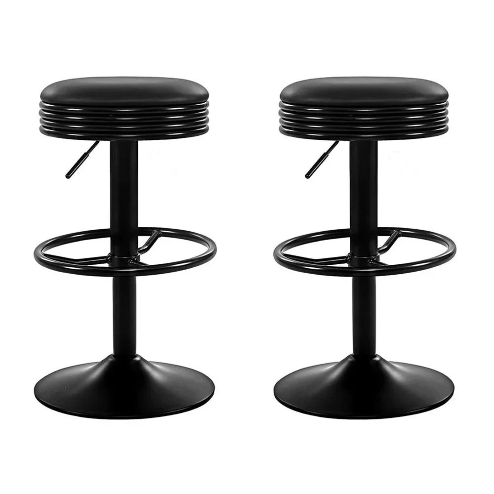Artiss 2x Bar Stools Leather Padded Gas Lift Black - Mekamart Australia