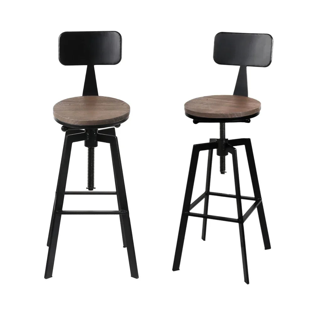 Artiss 4x Bar Stools Kitchen Dining Chairs Adjustable Wood Stool w/Backrest - Mekamart Australia