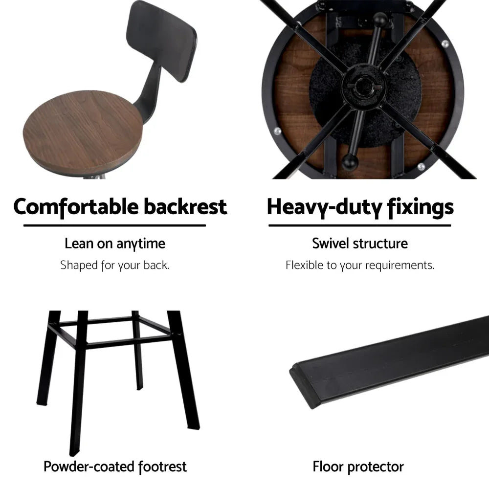 Artiss 4x Bar Stools Kitchen Dining Chairs Adjustable Wood Stool w/Backrest - Mekamart Australia