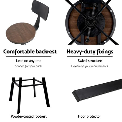 Artiss 4x Bar Stools Kitchen Dining Chairs Adjustable Wood Stool w/Backrest - Mekamart Australia