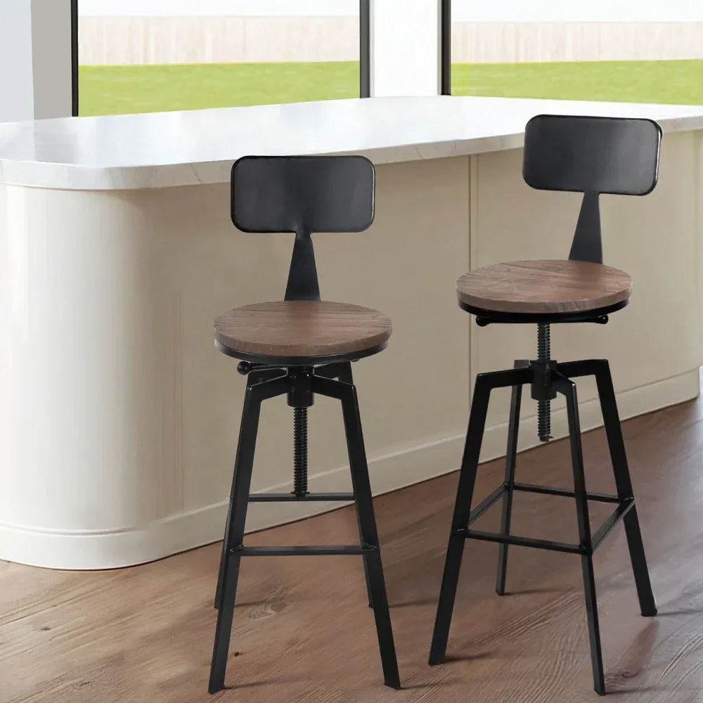 Artiss 4x Bar Stools Kitchen Dining Chairs Adjustable Wood Stool w/Backrest - Mekamart Australia