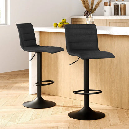 Artiss 2x Bar Stools Gas Lift Linen Fabric Black - Mekamart Australia
