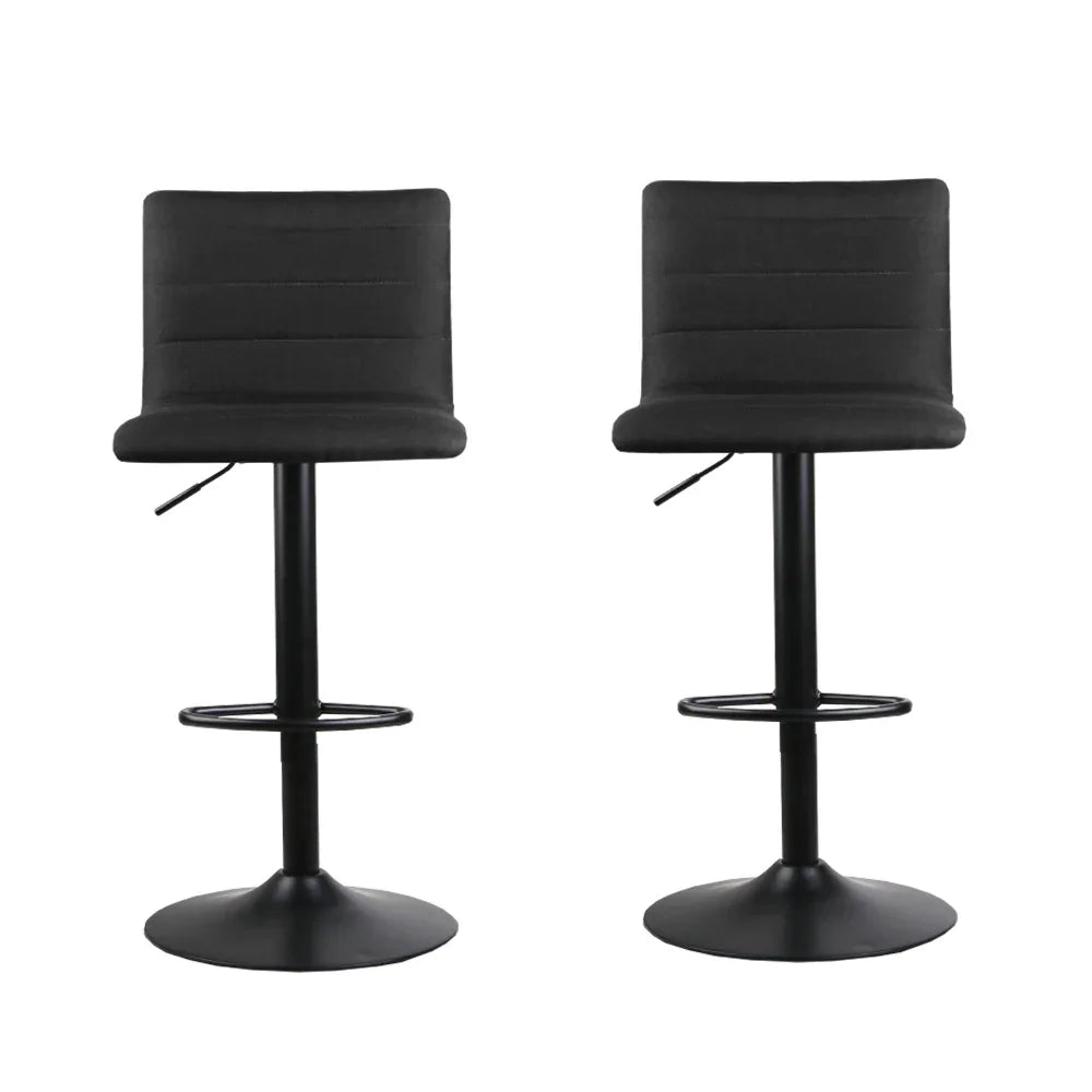 Artiss 2x Bar Stools Gas Lift Linen Fabric Black - Mekamart Australia