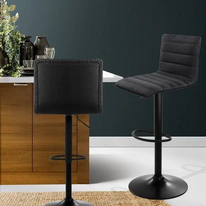 Artiss 2x Bar Stools Gas Lift Linen Fabric Black - Mekamart Australia