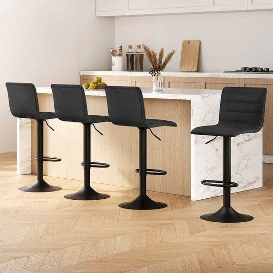 Artiss 4x Bar Stools Gas Lift Linen Fabric Black - Mekamart Australia