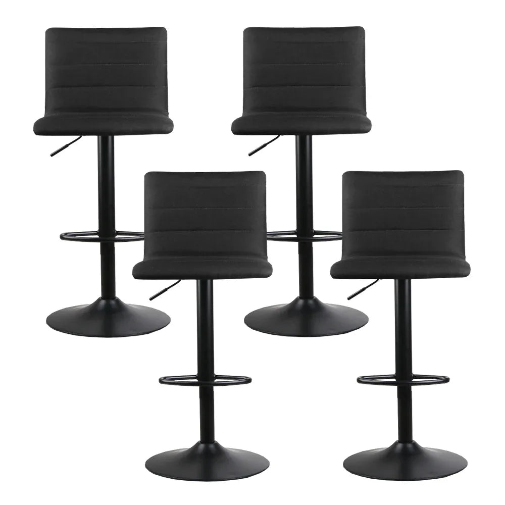 Artiss 4x Bar Stools Gas Lift Linen Fabric Black - Mekamart Australia