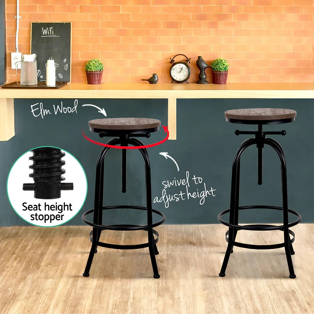 Artiss 2x Bar Stools Adjustable Wood Chairs - Mekamart Australia