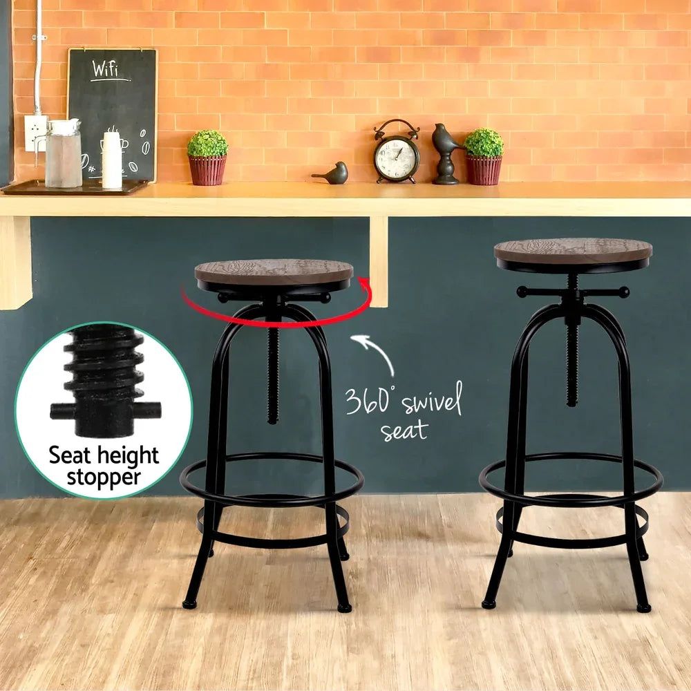 Artiss 4x Bar Stools Kitchen Dining Chairs Adjustable Wooden Vintage Stool - Mekamart Australia