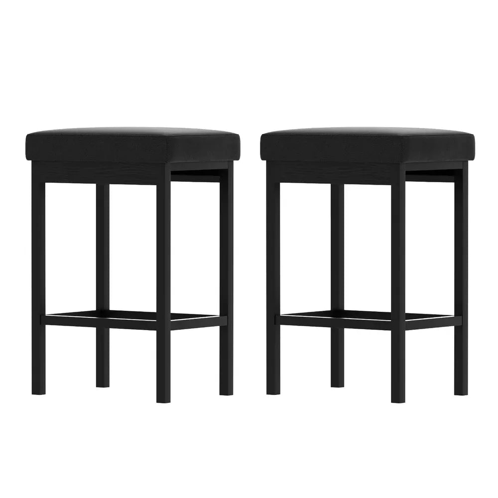 2x Artiss Metal Bar Stools PU Seat Dining Counter Chairs - Mekamart Australia