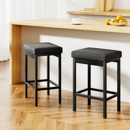 2x Artiss Metal Bar Stools PU Seat Dining Counter Chairs - Mekamart Australia