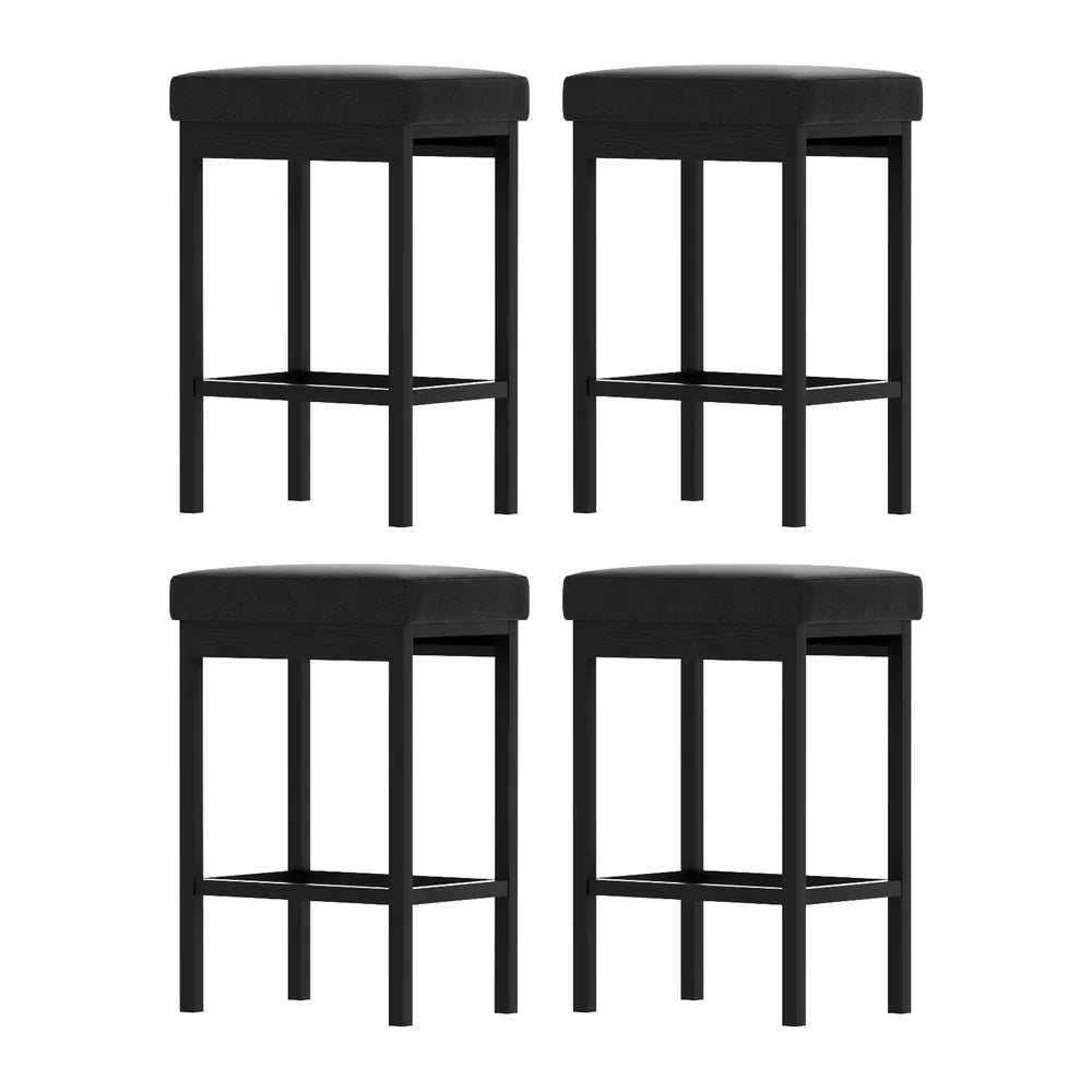 A Set of 4 Artiss Metal Bar Stools PU Seat Dining Counter Chairs - Mekamart Australia