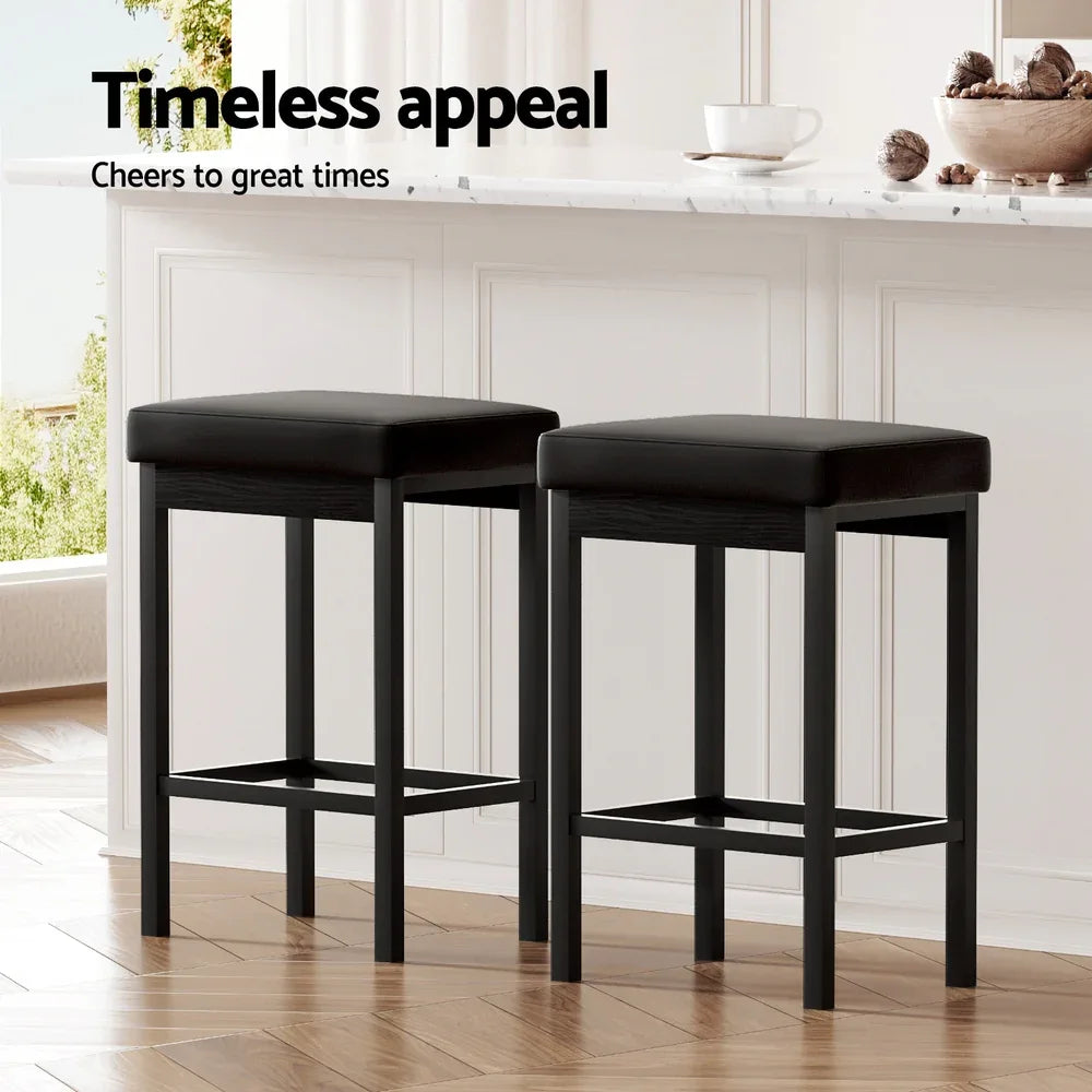 A Set of 4 Artiss Metal Bar Stools PU Seat Dining Counter Chairs - Mekamart Australia