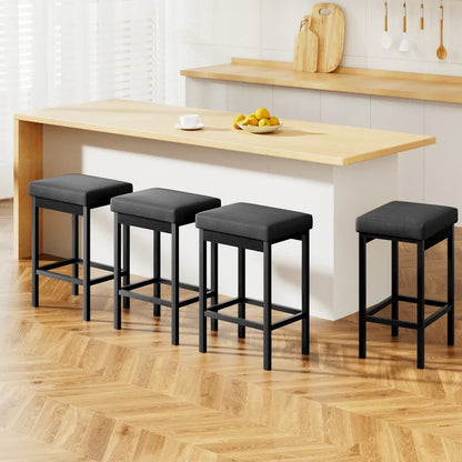 A Set of 4 Artiss Metal Bar Stools PU Seat Dining Counter Chairs - Mekamart Australia